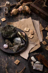 Esoteric magical background with runes.