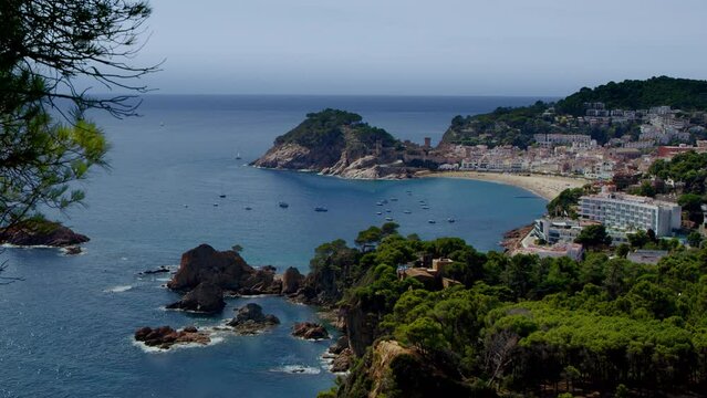 Tossa De Mar, tourist place with a fortress, with beaches and turquoise waters. Costa Brava, Catalonia, Spain, Europe