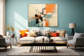 modern living room with sofa and wall beautifull art