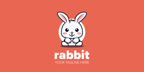 Fototapeta na wymiar Hand-Drawn Character Design: Cute White Rabbit Logo for Company, Brand, Pet Shop, Toy Store, and More