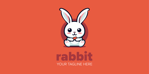 Fototapeta premium Adorable White Rabbit Cartoon: Logo Design Perfect for Pet Store, Toy Shop, Food Brand, and More
