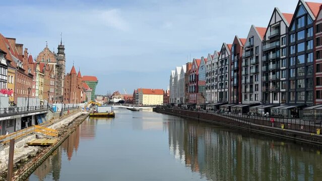 Beautiful city view of the port in the city of Gdansk, in Poland on a clear day