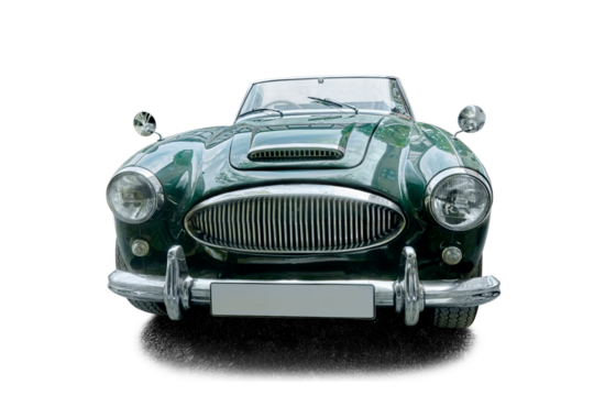 Beautiful English vintage car, cropped, with shadow.
