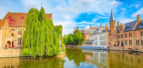 Scenic view of Brugge old town skyline, Belgium