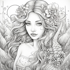 mermaid for a coloring book