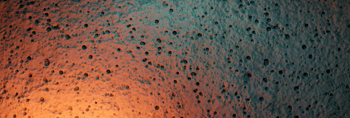 3D rendering of concrete abstract wall with air holes illuminated by orange light