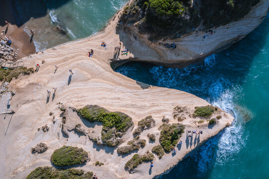 Afionas, Greece - June 19, 2021: Drone photo of Kanali tou Erota - Channel of Love in Sidari