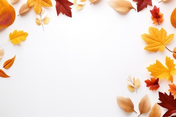 autumn color leaves wallpaper isolated on white background with space for text mockup