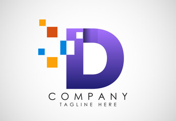 English alphabet with data pixel. Creative technological modern data pixel logo