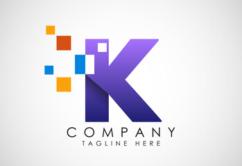 English alphabet with data pixel. Creative technological modern data pixel logo