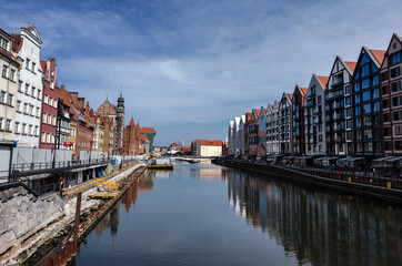 Fototapeta na wymiar Beautiful city view of the port in the city of Gdansk, in Poland on a clear day