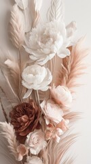 Serenity in Petals: Natural Flowers on a Pure White Base. Generated AI