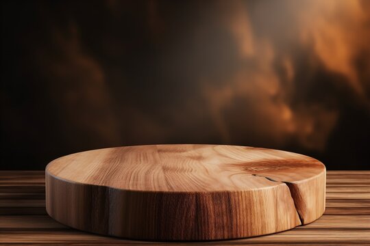 wood podium pedestal for product presentation on a warm red wood sauna ambience commercial mockup