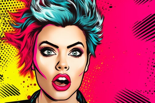 Rebel punk girl with vibrant lips in a pop art scene, Generative AI