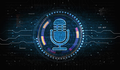 Microphone online podcast and on air live record symbol digital 3d illustration
