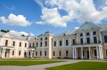 Fototapeta na wymiar Beautiful view of Vyshnevetsky family palace in small village Vyshnivets, Ternopil region, Ukraine. Popular ukrainian travel destination