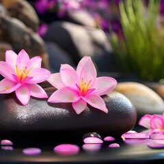 spa stones and flowers