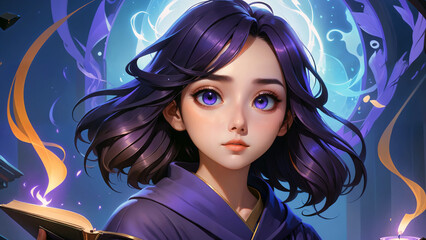 Young sorceress casting a spell