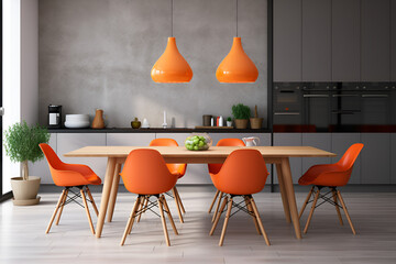 modern dining room orange theme