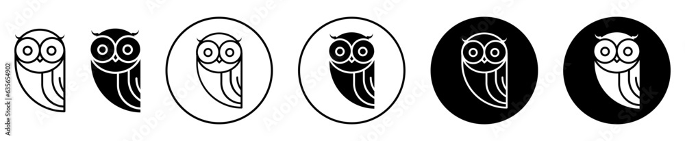 Wall mural owl icon set. owl bird wise vector symbol. wisdom sign in black filled and outlined style.