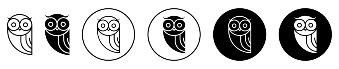 owl icon set. owl bird wise vector symbol. wisdom sign in black filled and outlined style.