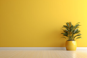 interior design with a plant on yellow background