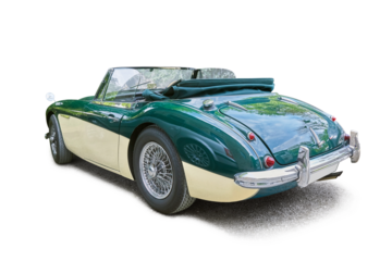 Beautiful English vintage car, cropped, with shadow.