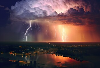 dramatic rain thunderstorm scene with lightning