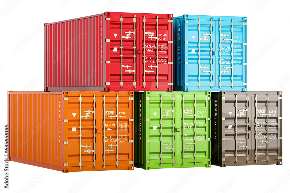 Poster stack of cargo containers. 3d rendering isolated on transparent background