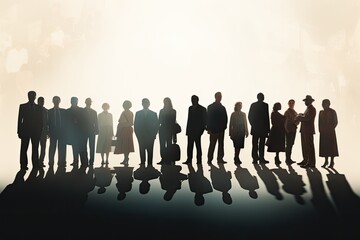 Diverse professionals gather, dynamic community, vibrant cityscape backdrop. Concept of inclusive urban teamwork.