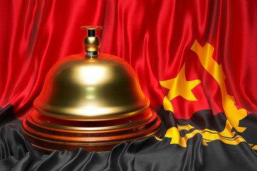 Reception bell on the Angolan flag background, 3D rendering