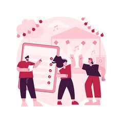 Open air party abstract concept vector illustration. Open air event, dance outdoor, summer music festival, enjoying concert, crowd of people, night party, live performance abstract metaphor.