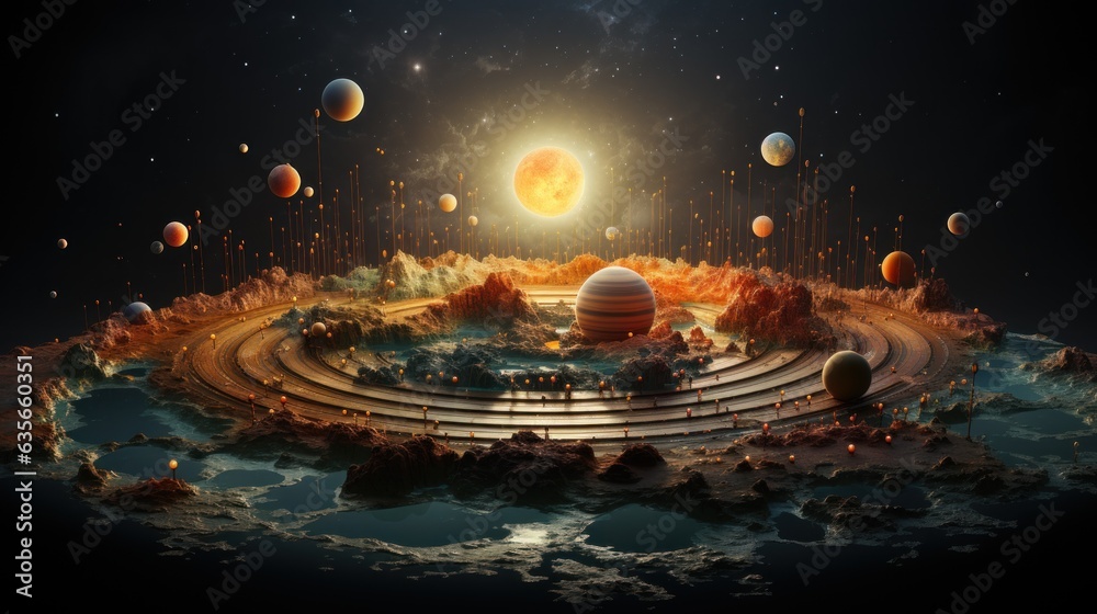 Wall mural surreal solar system: a celestial canvas of wonders and imagination. generative ai