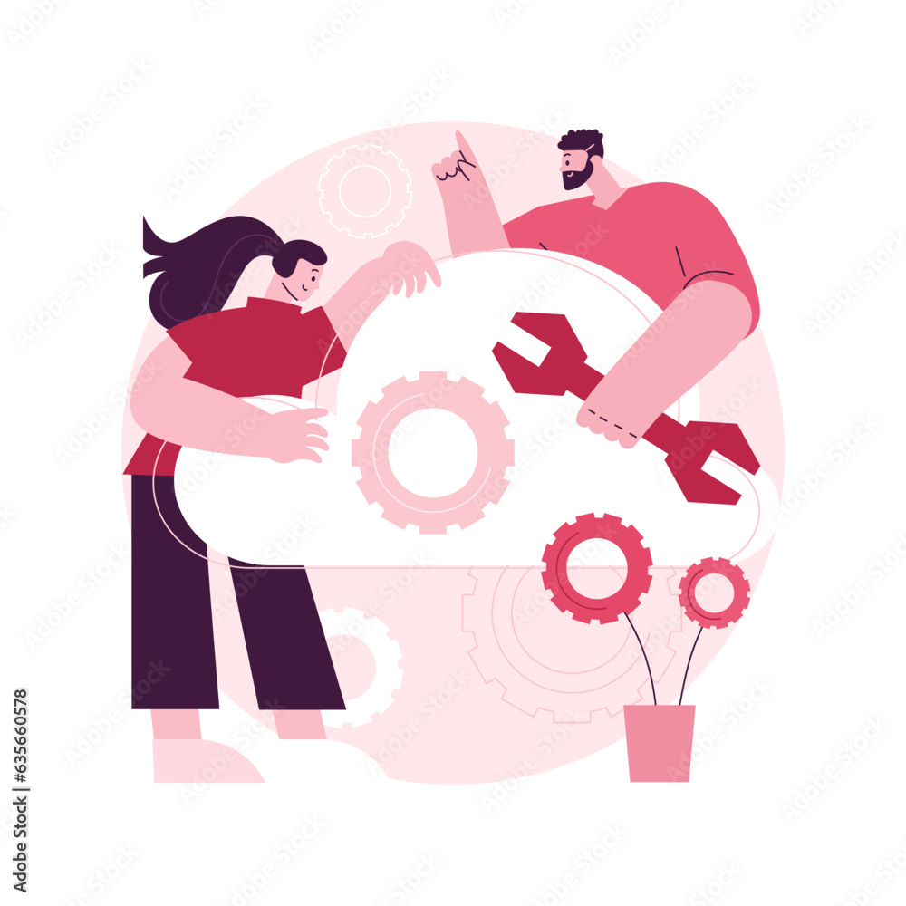 Poster cloud engineering abstract concept vector illustration. cloud-based computing, hosted data storage, 