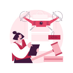 Drone flying regulations abstract concept vector illustration. Drone flying rules, quadcopter regulations, autonomous aircraft use limitations, unmanned air transport law abstract metaphor.