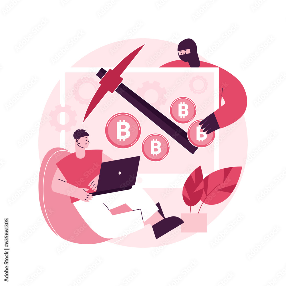 Poster hidden mining abstract concept vector illustration. cryptocurrency mining method, miner bot, secret 