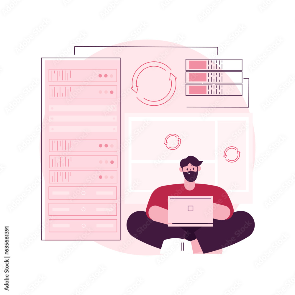 Poster backup server abstract concept vector illustration. online data backup software, secondary system re