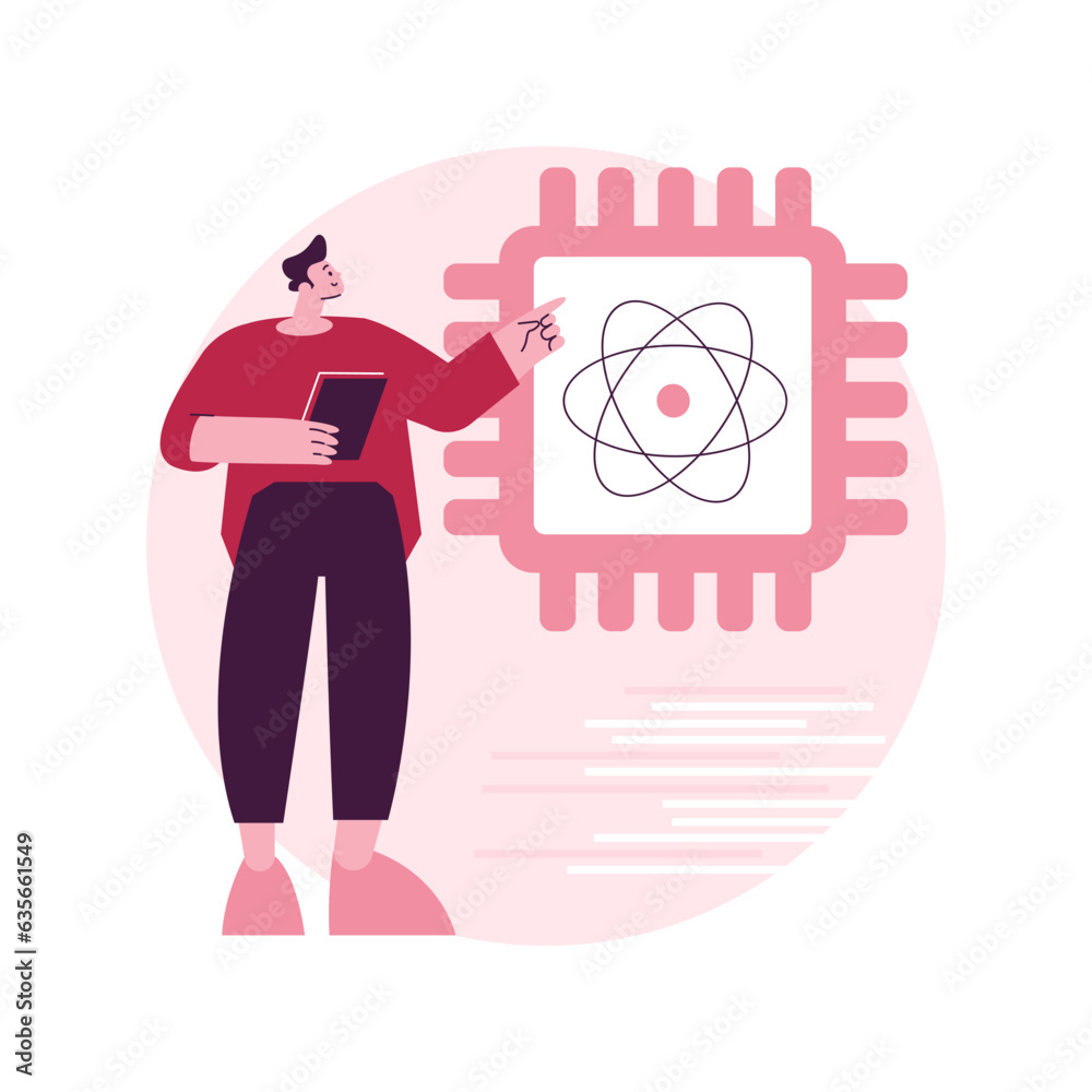 Poster quantum computing abstract concept vector illustration. quantum technology, future computing, innova