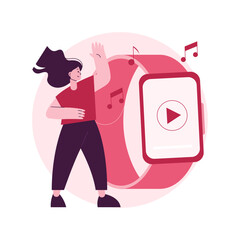 Smartwatch as portable media player abstract concept vector illustration. Wearable music, wireless media control, mobile media applications, compact audio-video playing support abstract metaphor.