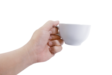 hand holding a white coffee cup PNG transparent