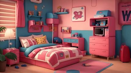 子供部屋、ポップな可愛い部屋、カラフル｜Children's room, pop cute room, colorful. Generative AI