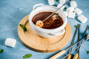 Chocolate fondue with marshmallow