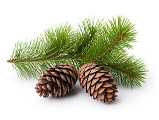 Cones and Fir Branch on a Neutral Background