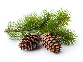 Fototapeta premium Cones and Fir Branch on a Neutral Background