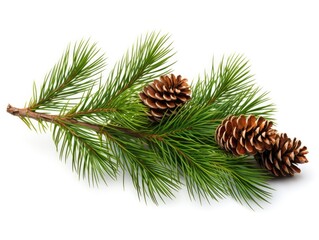 Detailed view of spruce branch with mature cones, ideal for design projects related to nature and holidays.