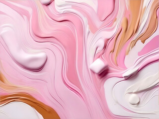 Abstract background of pink and beige paint. Liquid marble pattern. AI generated