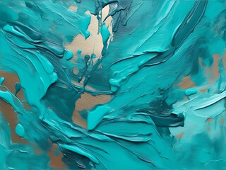 Abstract acrylic paint background in turquoise  colors. Modern art. AI generated