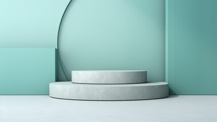 Aquamarine Crystal Abstract Minimalistic Product Podium. The Scene for Product Presentation. 3D Room with Geometric Platform Stage Pedestal. Ai Generated Podium Mockup for a Product advertisement.