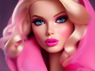 Fototapeta premium Beautiful blonde girl with pink hair and glamour makeup. AI generated