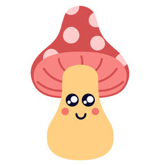 Funny Poison Pink Mushroom With Eyes. Flat Style Vector Illustration
